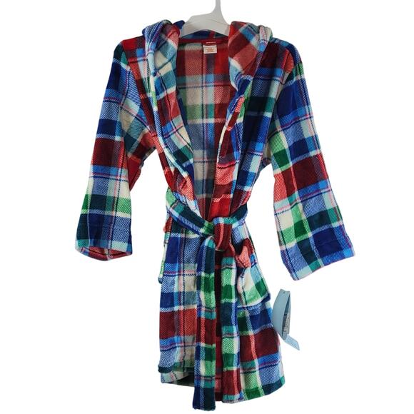 Cat & Jack Kids Multicolor Plaid Bath Robe w/ Hood, Red/Blue, Size M (8), NWT - Picture 1 of 6